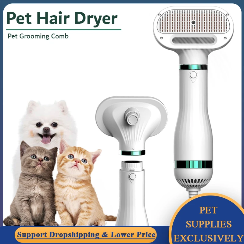 

2 In 1 Pet Hair Dryer with Slicker Brush for Dog Grooming Comb Quiet Blow Dryer for Cat Hair Knot Remover Low Noise Fur Blower