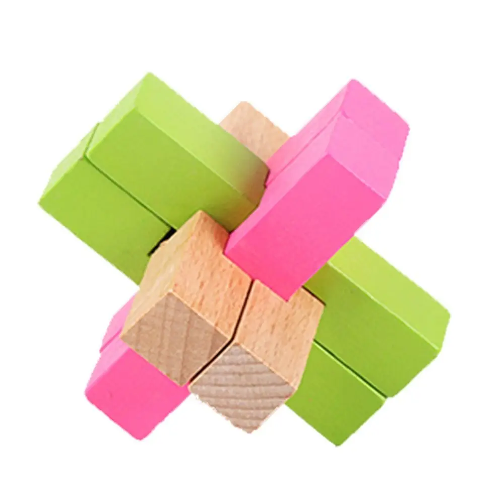 

Wooden Colorful Kong Ming Lock 3D Cube Puzzle LuBan Lock Intelligence Brain Teaser for Adults Kids Children Educational Toy Gift