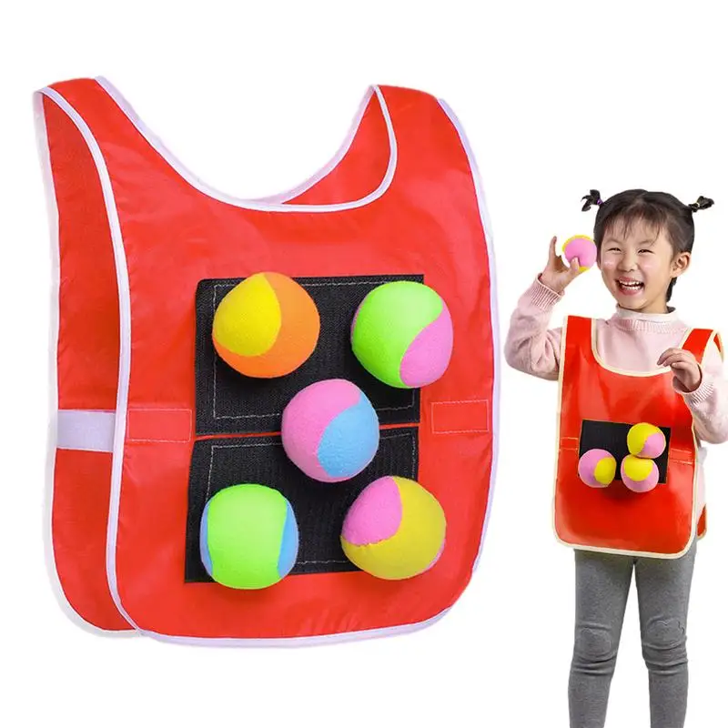 

Stick Ball Vest for Kids Playground Dodgeball Game for Kids with 5 Balls Catch Toss Soft Toy Balls Parent-Child Interaction