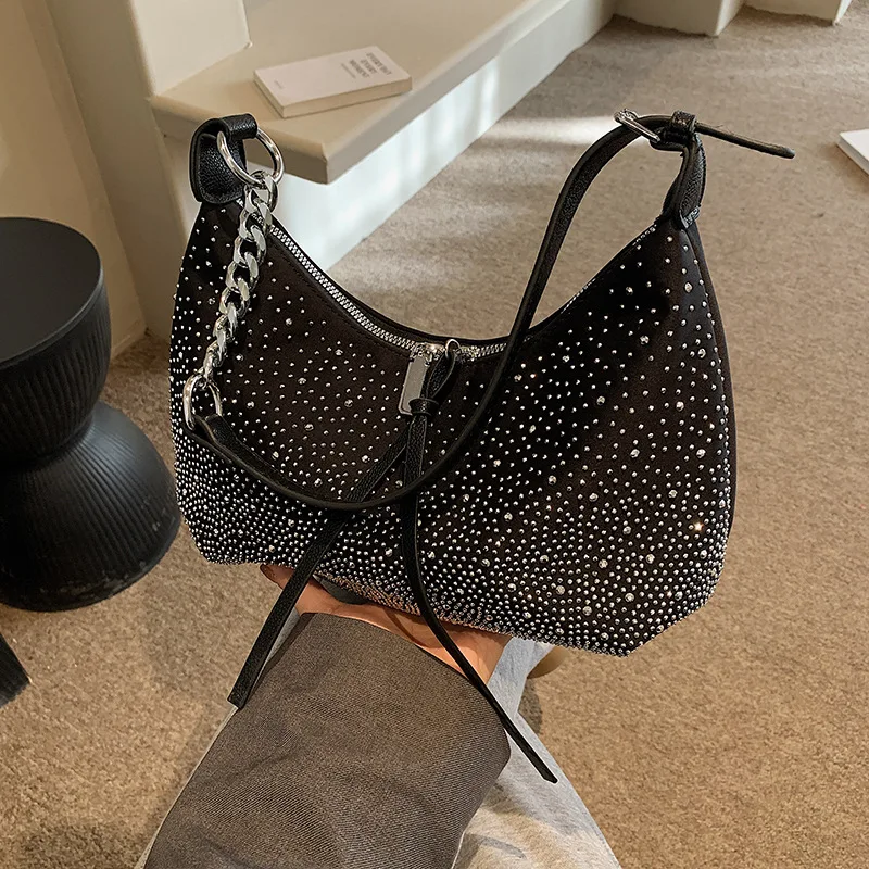 

Fashionable diamond studded shiny underarm bag for women 2024 Korean fashion niche design single shoulder crossbody dumpling bag