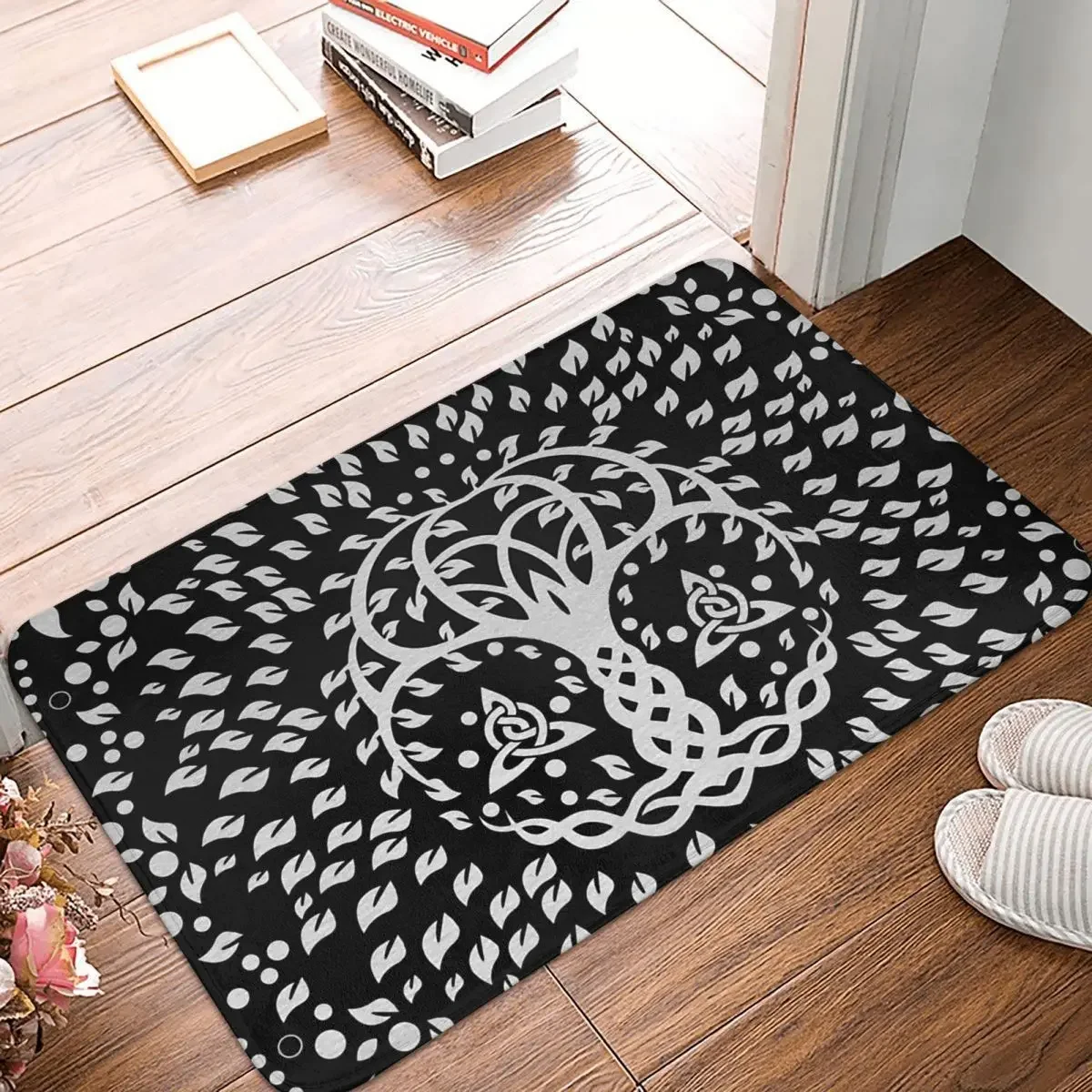 

Viking Valhalla Non-Slip Carpet Tree Of Life With Triquetra Grayscale Doormat Bedroom Bath Mat Welcome Home Rug