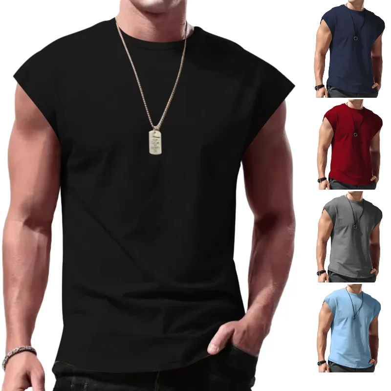 

Men's Summer New Sleeveless T-shirt Youth Casual Loose Solid Color Thin Shoulder T-shirt