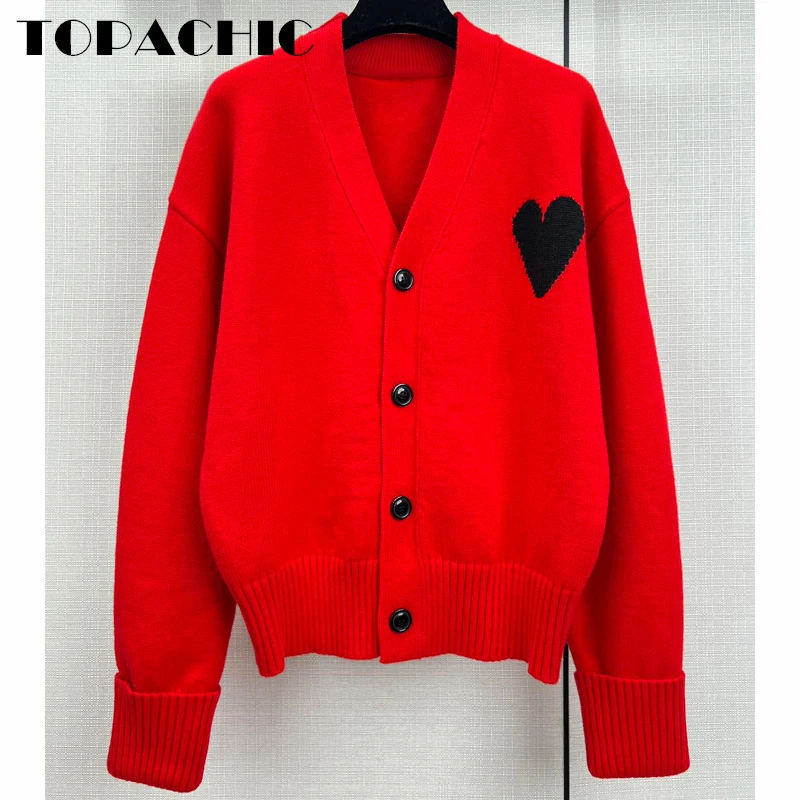 Женский элегантный вязаный кардиган TOPACHIC, элегантный однобортный шерстяной красный кардиган в форме сердца с V-образным вырезом, 1,5
Женский элегантный вязаный кардиган TOPACHIC, элегантный однобортный шерстяной красный кардиган в форме сердца с V-образным вырезом, 1,5