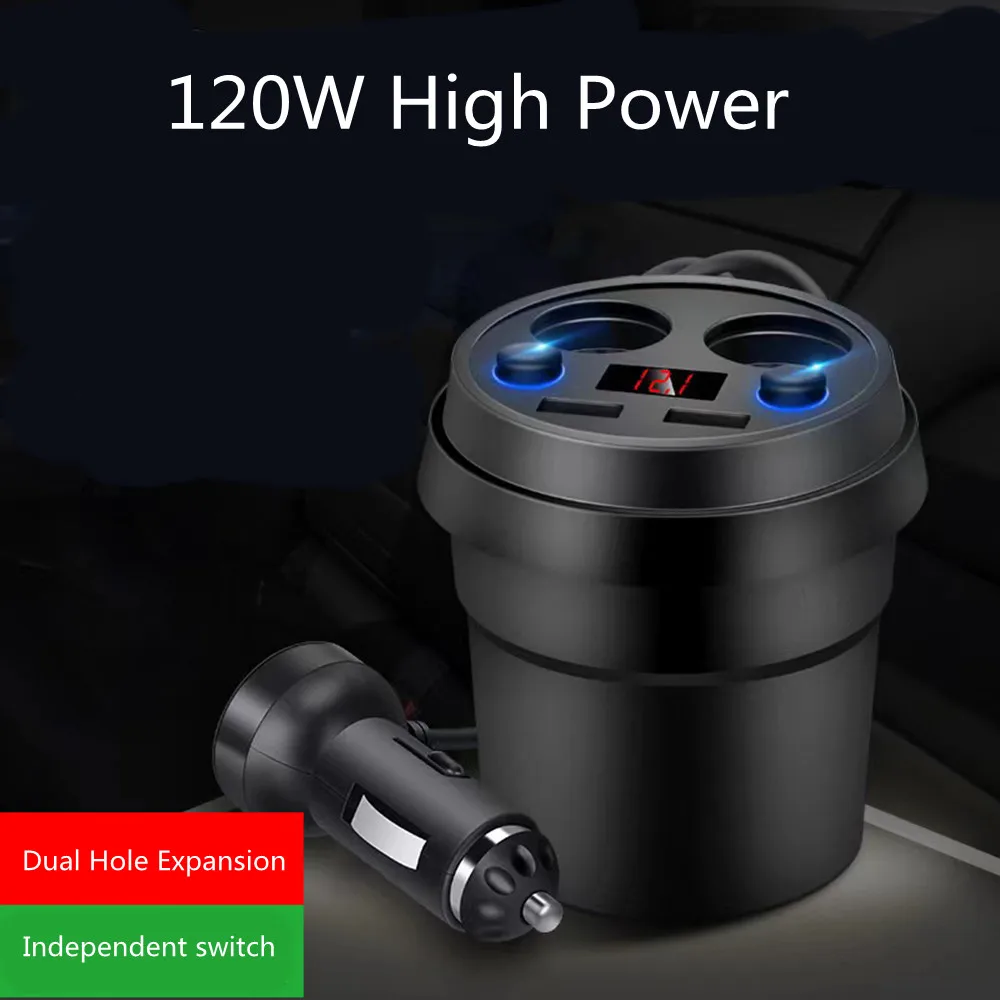 

Car Charger Cigarette Lighter Splitter Cup Power Socket Adapter With Voltage LED Display Mobile Phone Chargers DC 5V 3.1A