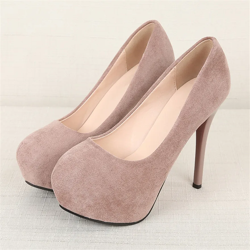 

10/12CM High Heels Ladies Office Prom Shoes 2024 New Fashion Platform Solid Flock Stiletto Female Black Nude Pumps Party Shallow