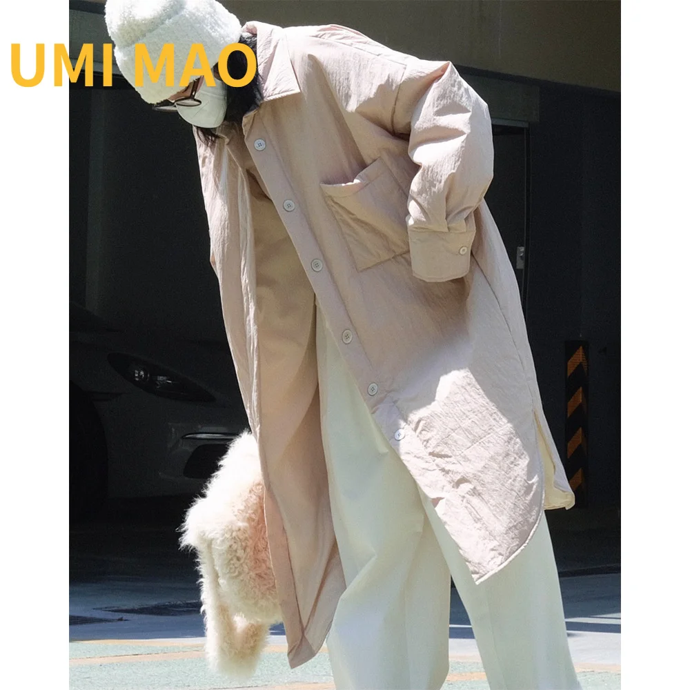 

UMI MAO Women Winter Jacket New Japanese Casual Wind Small Lapel Cotton Wind Warm Show Thin Long Coat Female Thick Femme