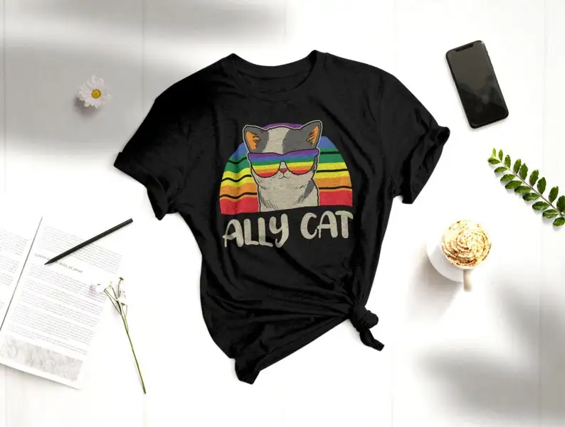 

LGBT Ally Cat Shirt Funny LGBTQ T-Shirt Gift Idea Ally Pride Outfit graphic t shirts y2k aesthetic shirts for women