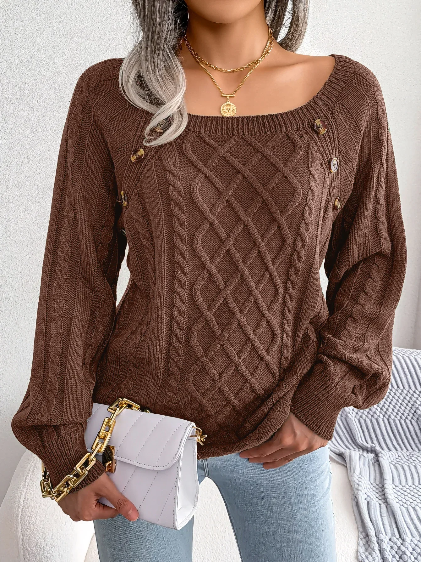 Autumn Winter New Women Casual Square Collar Buttons Long Sleeve Knitted Pullovers Female Sweaters
Autumn Winter New Women Casual Square Collar Buttons Long Sleeve Knitted Pullovers Female Sweaters