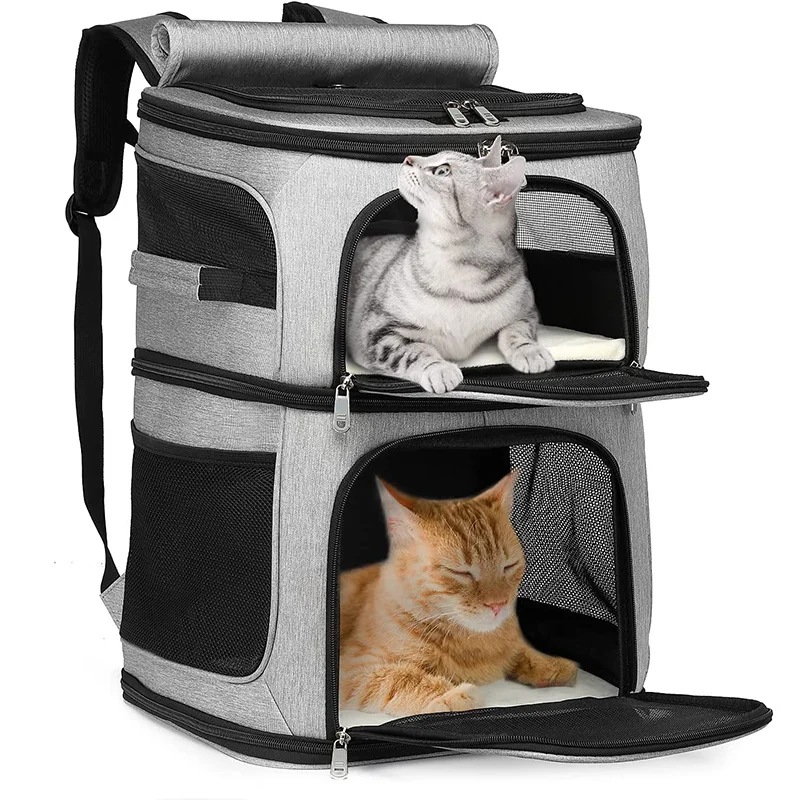 

Double-Compartment Pet Carrier Backpack For Small Dogs And 2 Cats Super Ventilated Design Dog Bags Outdoor Cat Backpack Carrier