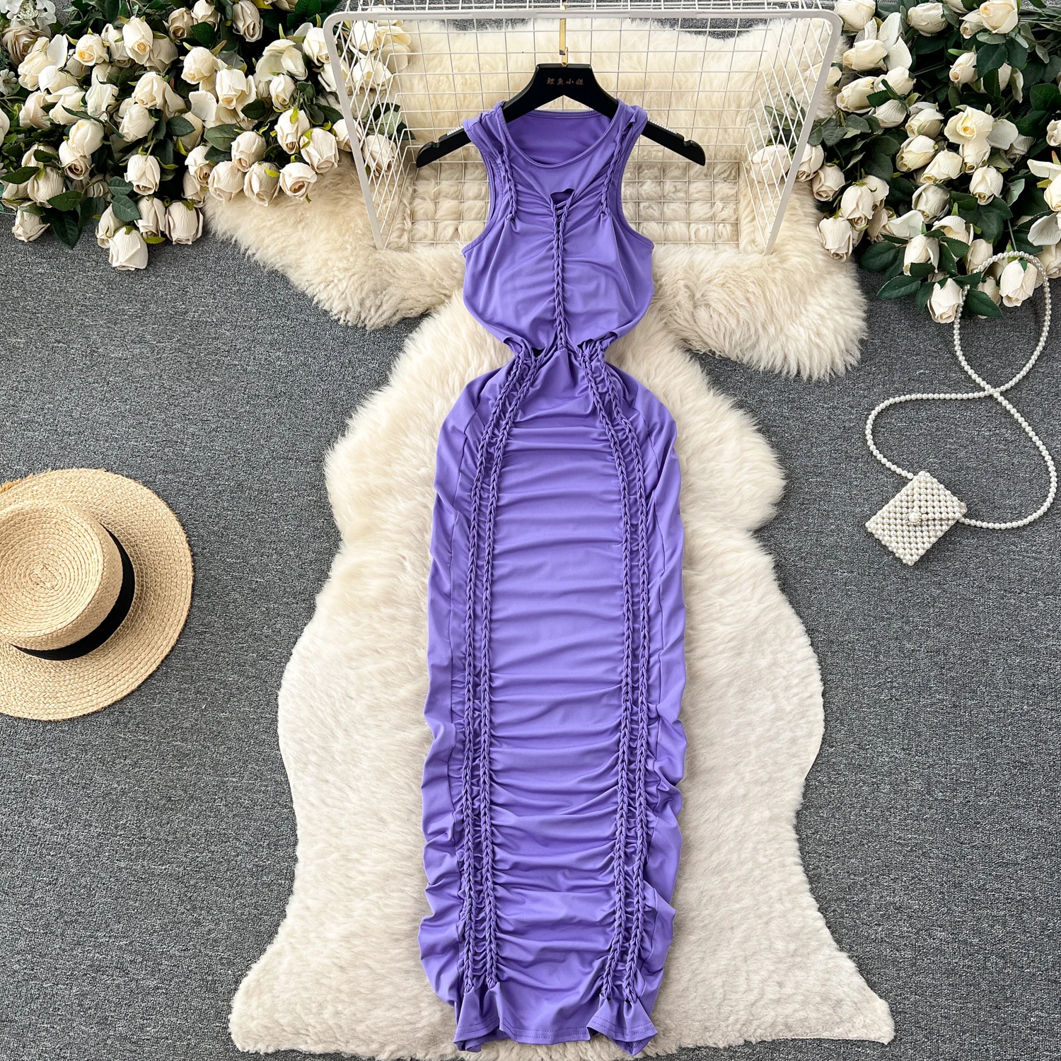 Women Elegant Pleated O Neck Sleeveless Dress Sexy Fashion Vestidos Slim Hip Wrap Dress
Women Elegant Pleated O Neck Sleeveless Dress Sexy Fashion Vestidos Slim Hip Wrap Dress