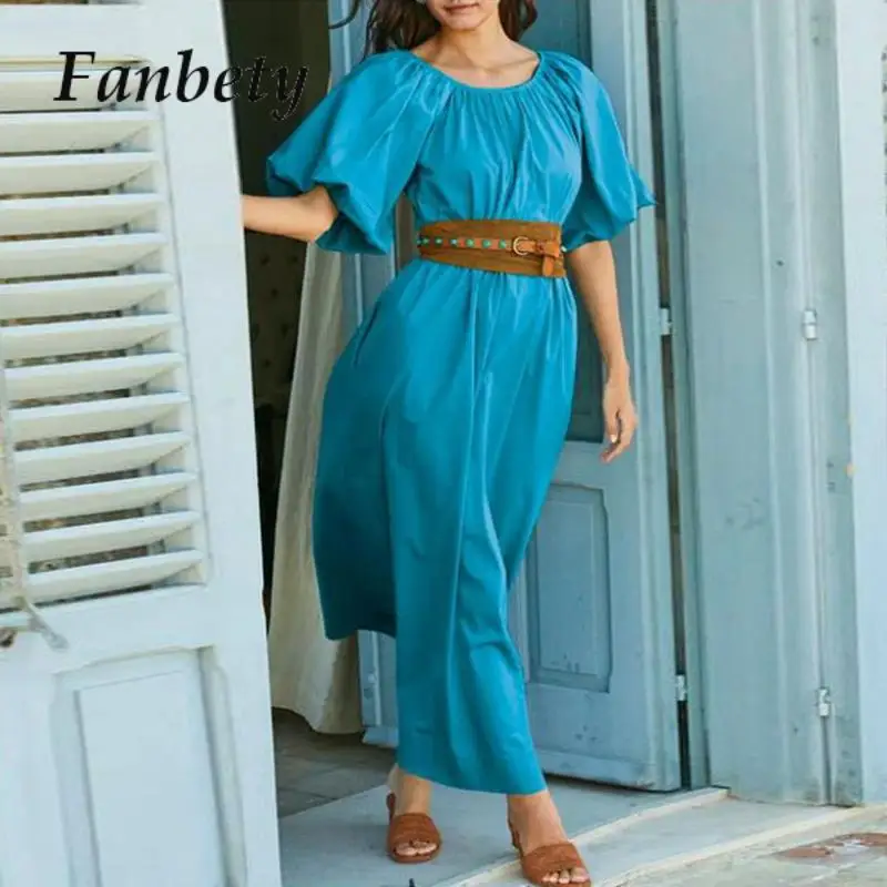 Chic Female Crew Neck Bohemian Pleat Long Dress New Fashion Solid Color A-line Dress Casual Summer Puff Sleeve Loose Dresses
Chic Female Crew Neck Bohemian Pleat Long Dress New Fashion Solid Color A-line Dress Casual Summer Puff Sleeve Loose Dresses