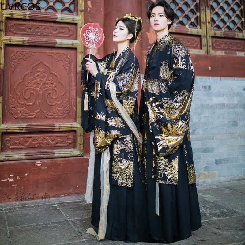 

Ancient Chinese Traditional Dress Black Hanfu Sets Paired Clothing for Couple Halloween Cosplay Costume Oriental Dance Men Women