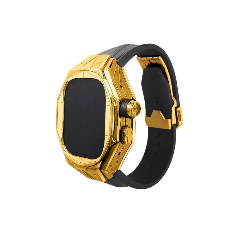 

High-End Fluoro Rubber Strap Double Color With Titanium Alloy Real Gold Plated Modification Kit 49MM For Apple Watch Ultra Case