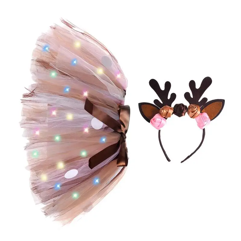 

Reindeer Dresses For Girls Princess Party Dress With Hairband And Led Light Soft Comfortable Christmas Tutu Cute For Girls 2-12