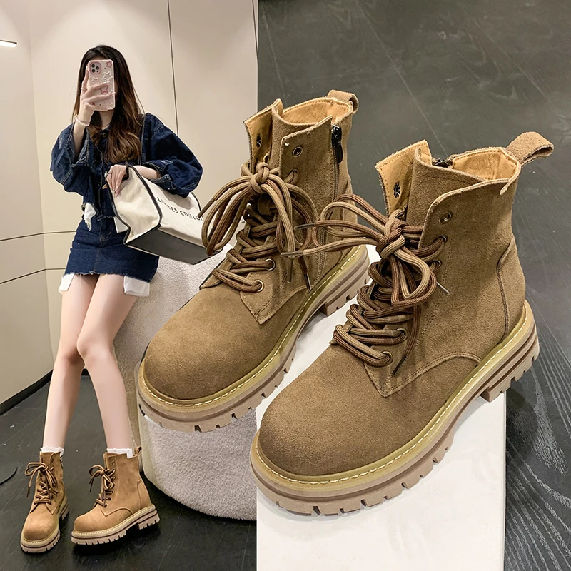 

Ankle Chelsea Women Boots Flats Platform Shoes Winter New Brand Casual Non-slip Gladiator Goth Snow Motorcycle Snow Botas