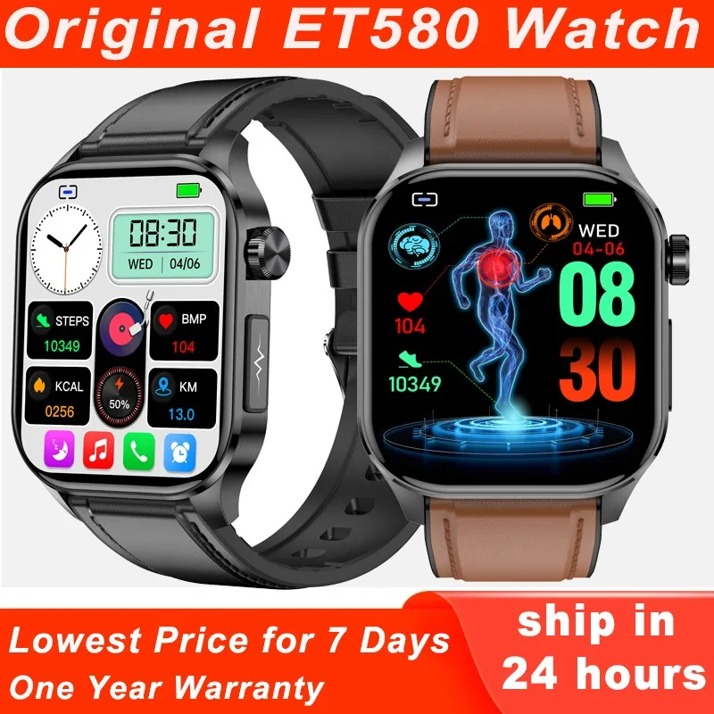 

Newest AMOLED ET580 Smart Watch ECG Blood Sugar Pressure Oxygen Body Temperature HRV Health Monitor SOS BT Call Smartwatch Men