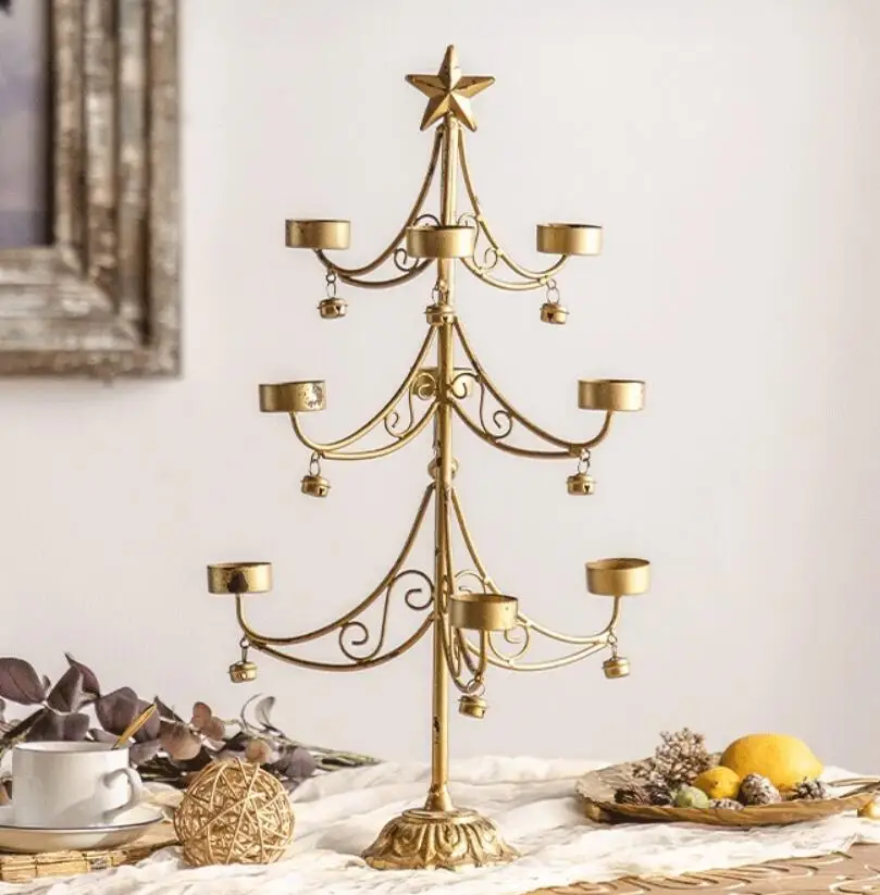 Christmas Tree Design French Rustic Vintage Counter Decoration Metal Candle Holder with Bells
Christmas Tree Design French Rustic Vintage Counter Decoration Metal Candle Holder with Bells