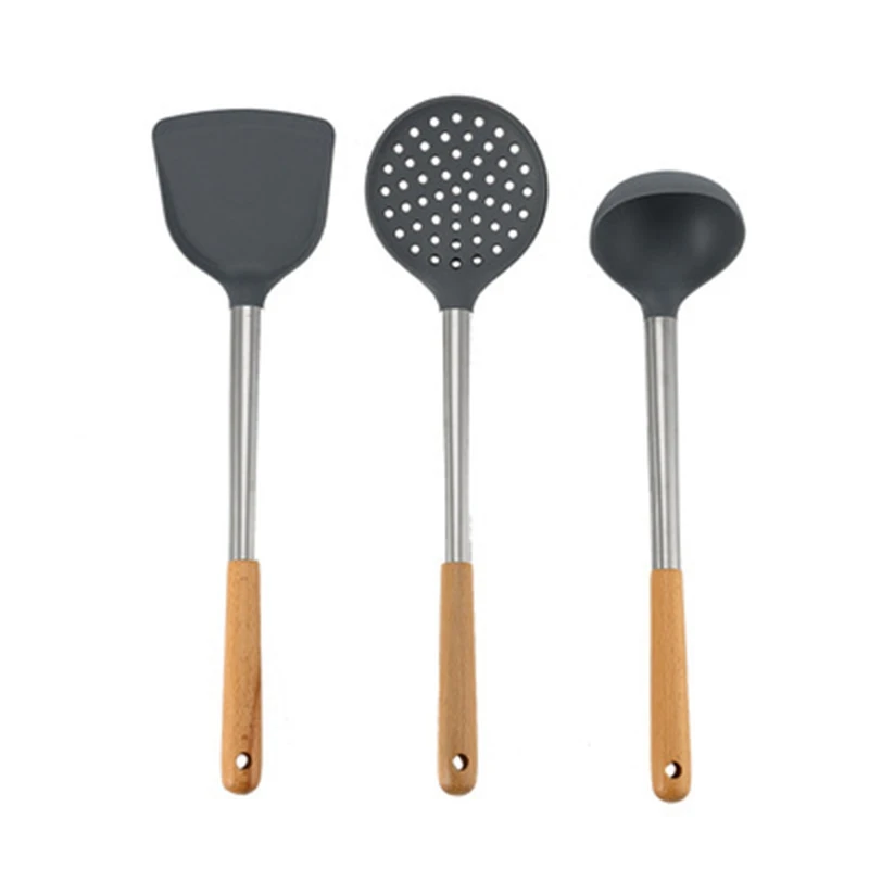 

Silicone Heat-Resistant Design Kitchen Set Cooking Tools Utensils Set Spatula Shovel Soup Spoon With Wooden Handle