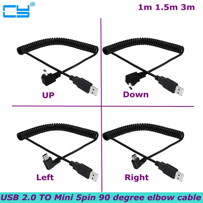 

Elastic Cable USB2.0 Hard Disk Digital Camera Mobile Phone Data Cable T-port AM-Mini 5P Bend 90° Up And Down Left And Right