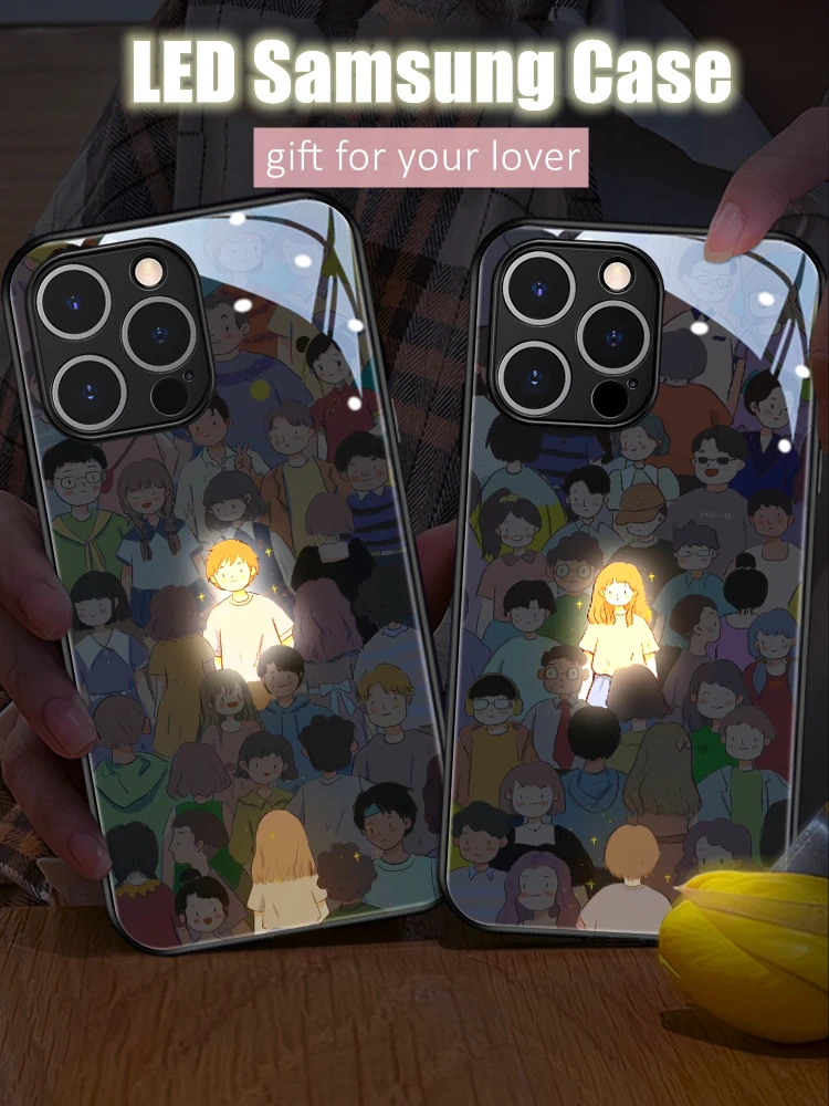 

You Are My Shine Lovers Couples Gift LED Light Glowing Luminous Phone Case for Samsung S22 S23 S24 Note 10 20 A54 A73 Plus Ultra