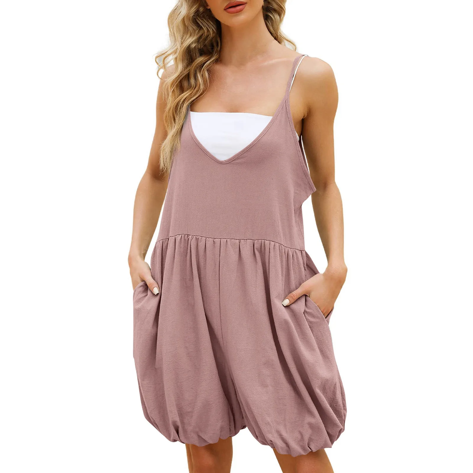 Summer Lady Jumpsuit Solid Color Casual Adjustable Strap Romper Loose Sleeveless Bodysuit With Pocket Suspenders Bib Short Pants
Summer Lady Jumpsuit Solid Color Casual Adjustable Strap Romper Loose Sleeveless Bodysuit With Pocket Suspenders Bib Short Pants