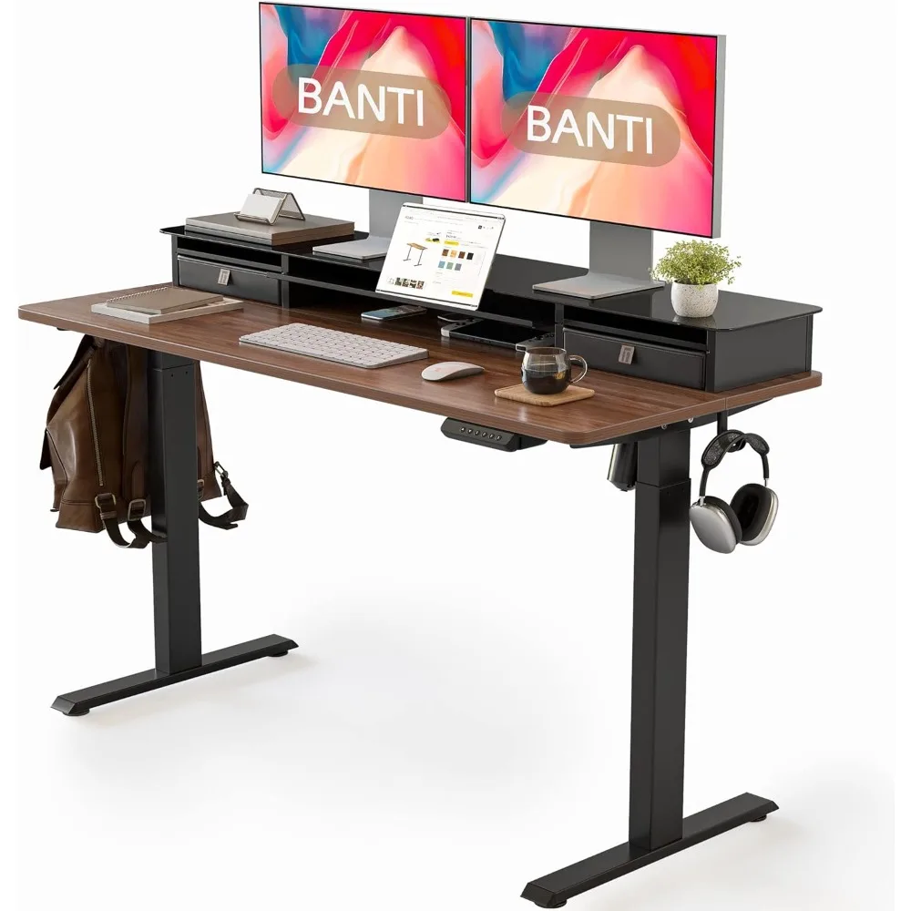BANTI 55"x 26" Electric Standing Desk with Glass Top Monitor Stand, Adjustable Sit Stand Up Table with Double Drawer, Sit Stand
BANTI 55"x 26" Electric Standing Desk with Glass Top Monitor Stand, Adjustable Sit Stand Up Table with Double Drawer, Sit Stand