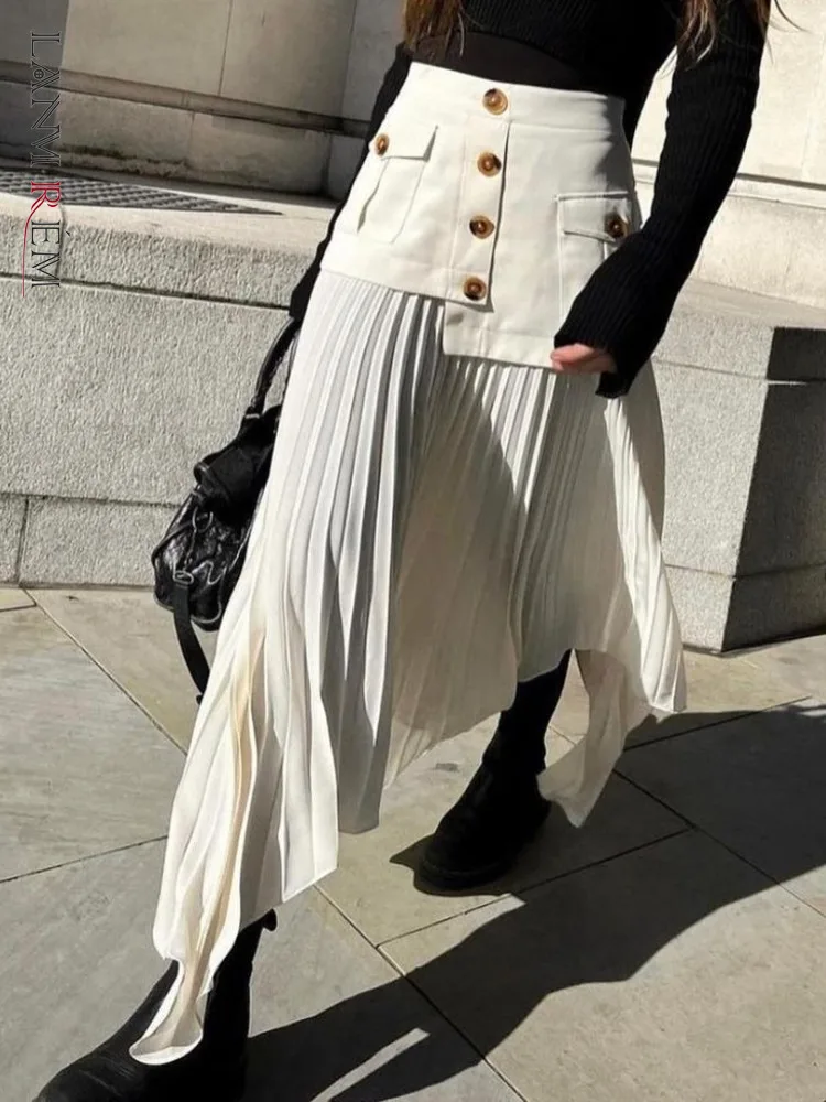 LANMREM Irregular Chiffon Skirt For Women High Waist Single Breasted Patchwork Fold Skirts Fashion 2023 Summer New 2YA2690 
LANMREM Irregular Chiffon Skirt For Women High Waist Single Breasted Patchwork Fold Skirts Fashion 2023 Summer New 2YA2690