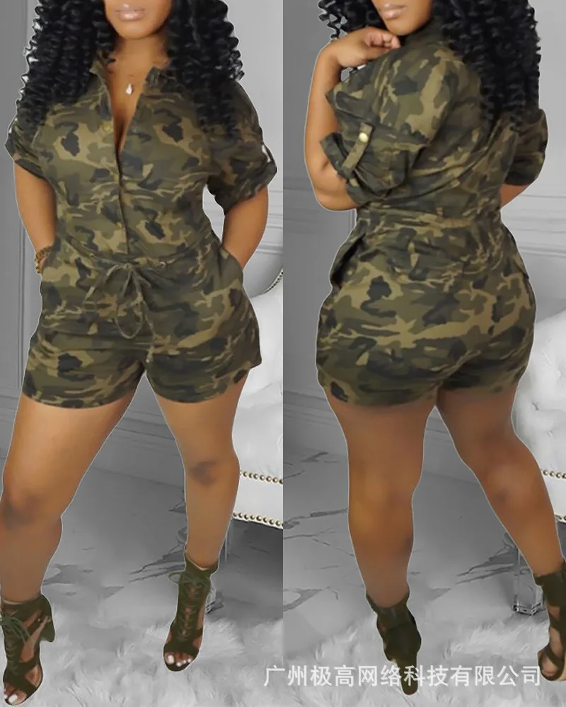 Camouflage Print Tied Detail Roll-Up Sleeve Romper Short Sleeve High Waist Playsuit Shorts Pants Spring Summer
Camouflage Print Tied Detail Roll-Up Sleeve Romper Short Sleeve High Waist Playsuit Shorts Pants Spring Summer