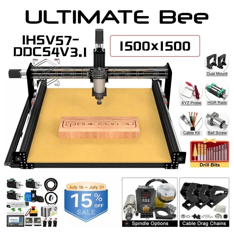 20%OFF BulkMan 3D Black 1500x1500 ULTIMATE Bee CNC Machine Full Kit with DDCS4V3.1-with-IHSV57-180W for CNC Wood Router
20%OFF BulkMan 3D Black 1500x1500 ULTIMATE Bee CNC Machine Full Kit with DDCS4V3.1-with-IHSV57-180W for CNC Wood Router