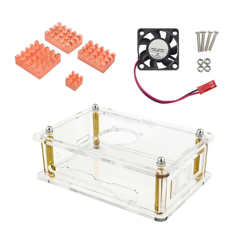 Heatsink for Case for Orange Pi 5 Acrylic for Case + 4 Pieces Aluminum/Copper Heatsinks + Quiet Cooling Fan Set
Heatsink for Case for Orange Pi 5 Acrylic for Case + 4 Pieces Aluminum/Copper Heatsinks + Quiet Cooling Fan Set
