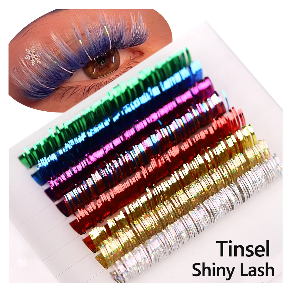 

New Fashion Shiny Colorful Lash Individual Holographic Tinsel Eyelash Extension Lashes Colored Christmas Party Tinsel Eyelashes