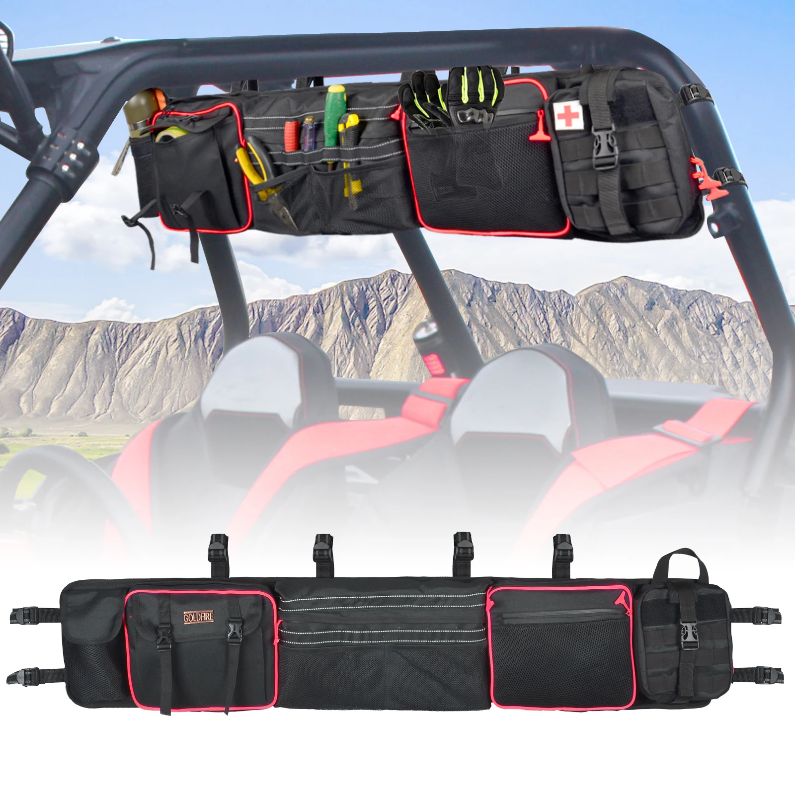 

For Most Full Size UTV Large Roll Cage Organizer Roll Cage Cargo Rear Storage Bag Gear Bags with Reflective Strip Accessories