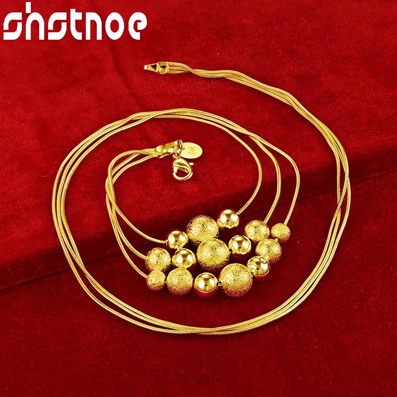 

SHSTONE 24K Gold Layered Three Line Frosted/Smooth Bead Chain Necklaces For Woman Fashion Party Wedding Charm Jewelry Lady Gifts