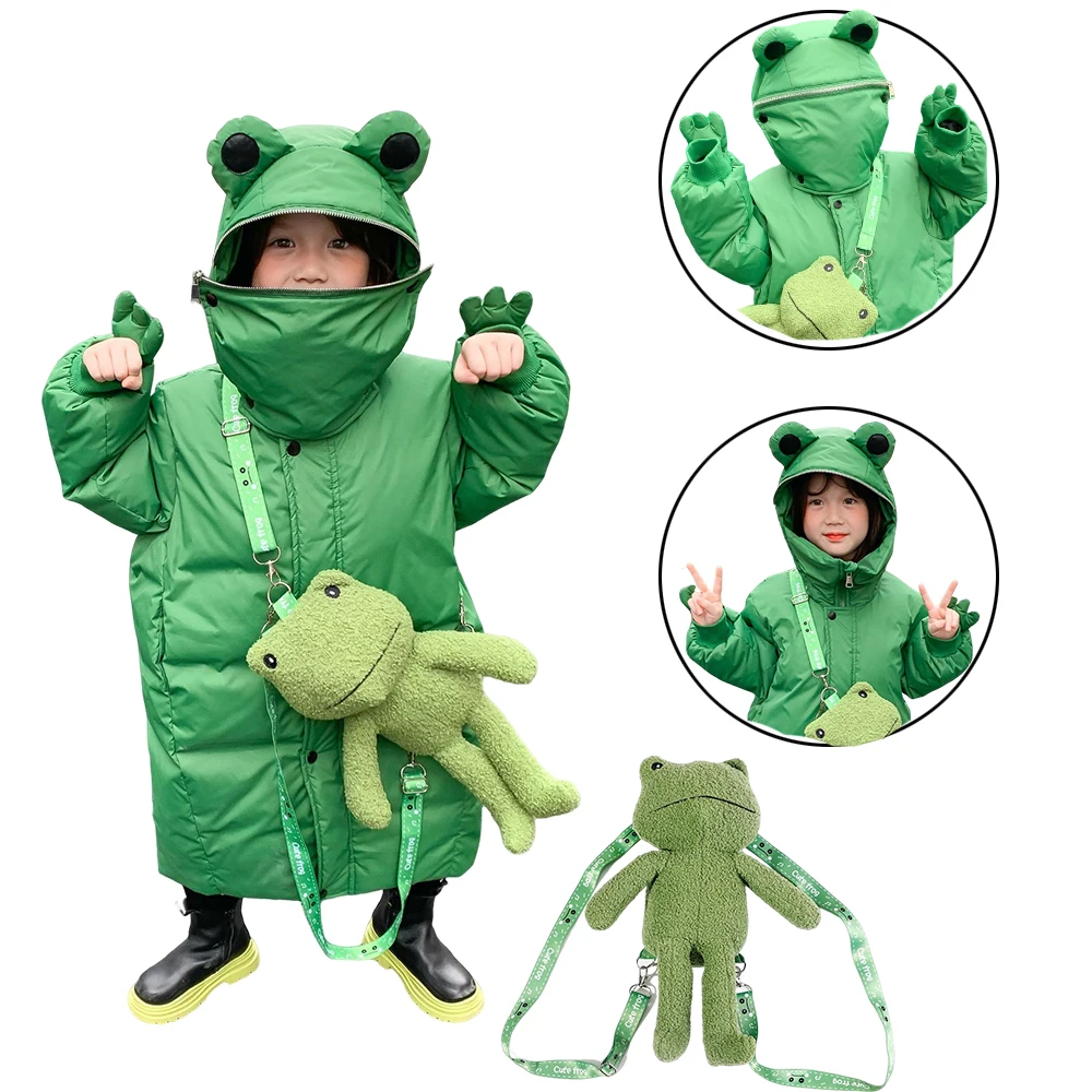 

Mother Daughter Matching Clothes Winter New Frog Design Chic Parka Warm SnowCoat for Mom Son Girls Warm Long Puff Jackets 3-12Y