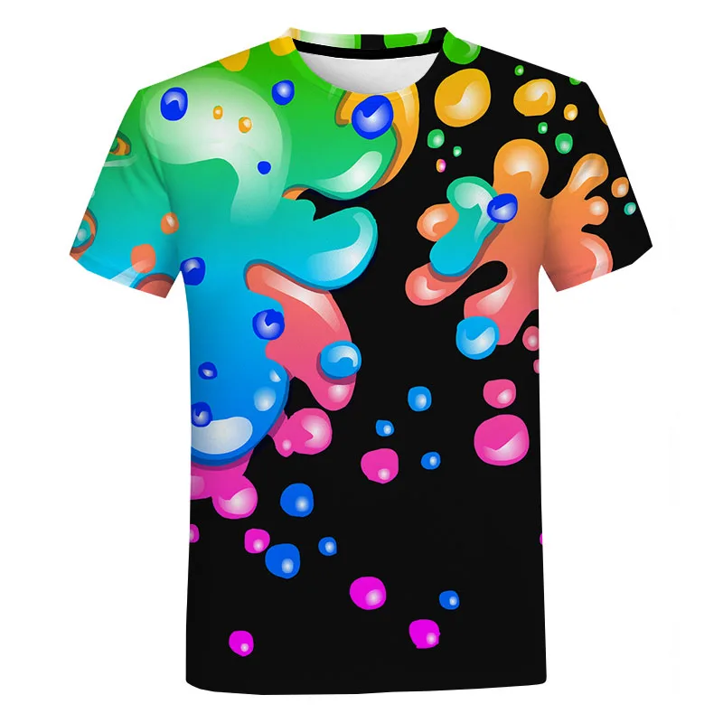 

3D Fashion Print Rainbow Paint Splatter 2023 Summer Streetwear Trendy Tops Men's Women's Casual Plus Size Boys Girls Y2k O-neck