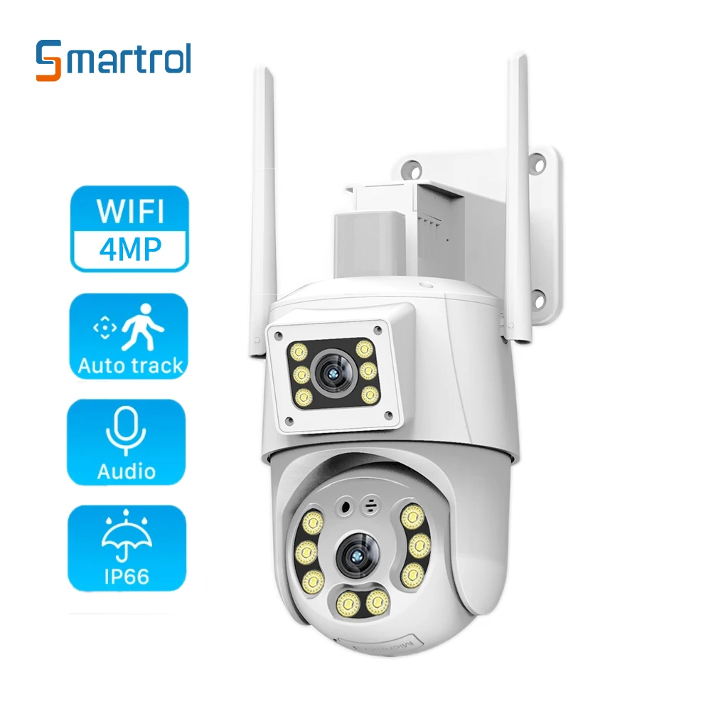 

Smartrol 2K 4MP Outdoor Camera Dual Lens 4G WiFi PTZ Camera Auto Tracking Optical Zoom Tracking 2-Way Audio Surveillance Cameras