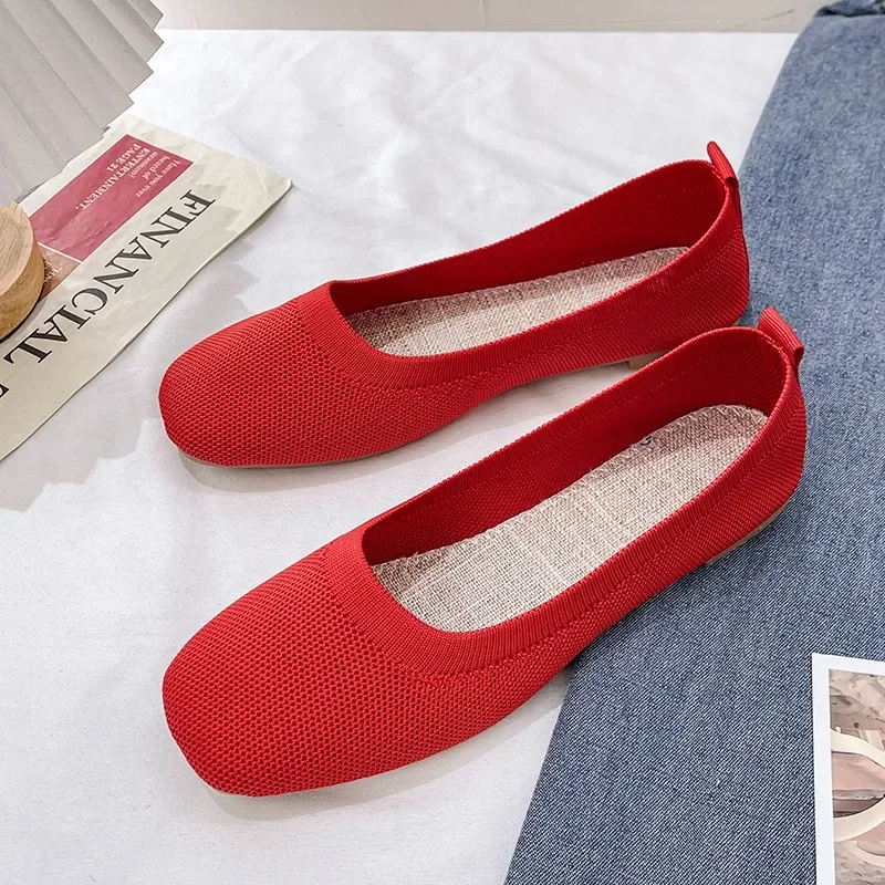 

Solid Color Slip on Mesh Loafers Stretch Knitted Ballet Flats Women Casual Soft Bottom Shallow Boat Shoes Classic Moccasins