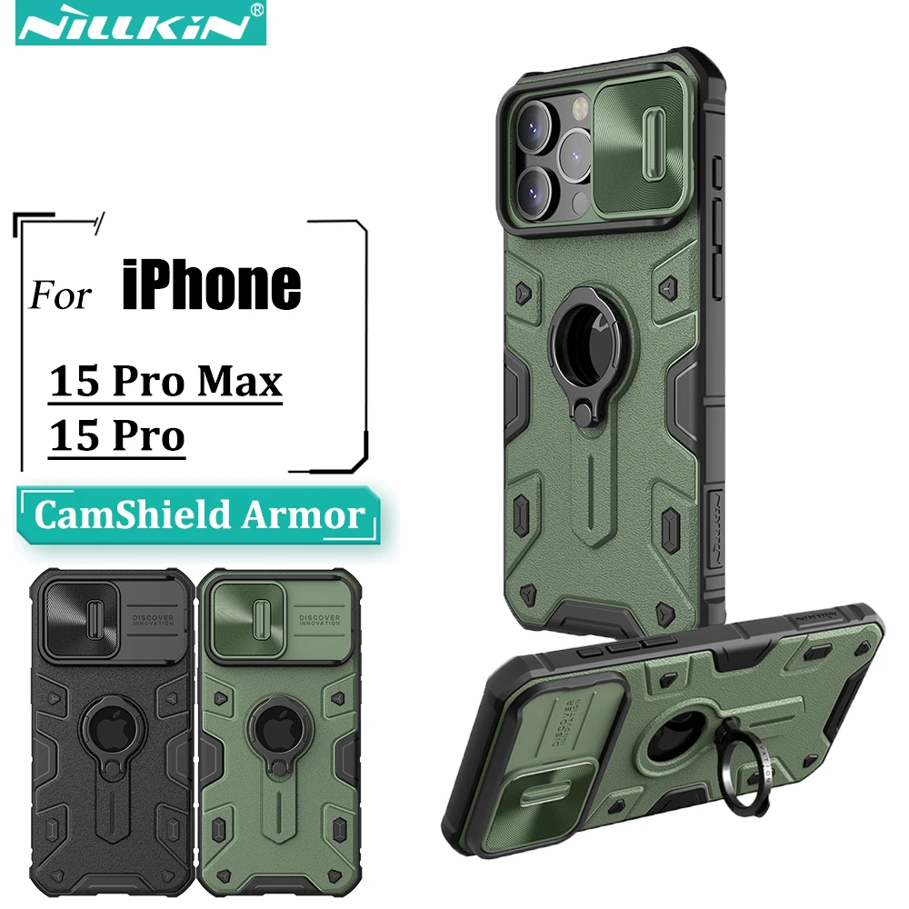 

Чехол Nillkin для IPhone 15 Pro Max с кольцом-держателем, противоударный защитный чехол для телефона с защитой от отпечатков пальцев для 15 Pro, чехол для iphone