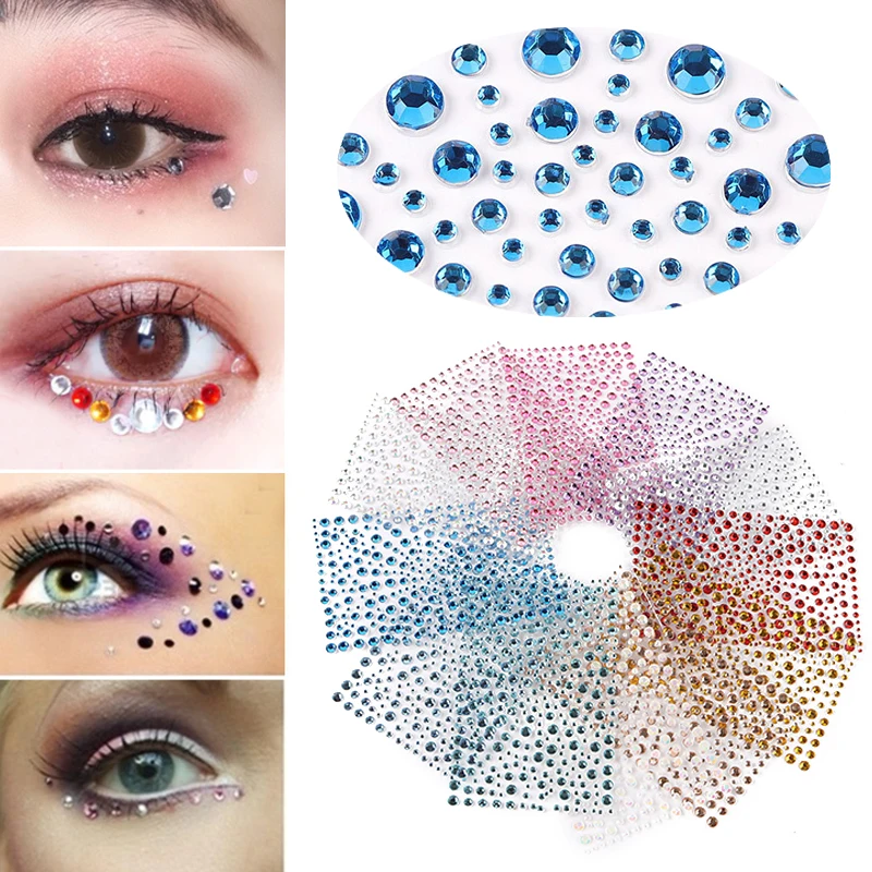 

Fashion Women Tattoo Diamond Makeup Eyeliner Eyeshadow Face Sticker Jewel Eyes Makeup Crystal Eyes Sticker 3D DIY Rhinestone