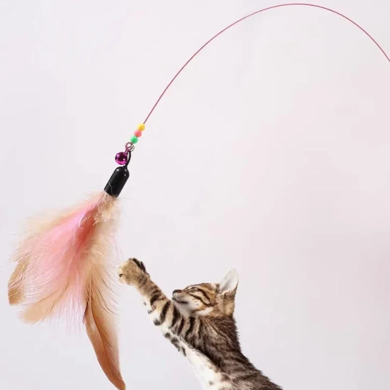 

Interactive Cat Feather Toy Feather Teaser Sticks Wand Pet Steel Wire Feather Bell Refill Replacement Catcher Product for Kitten