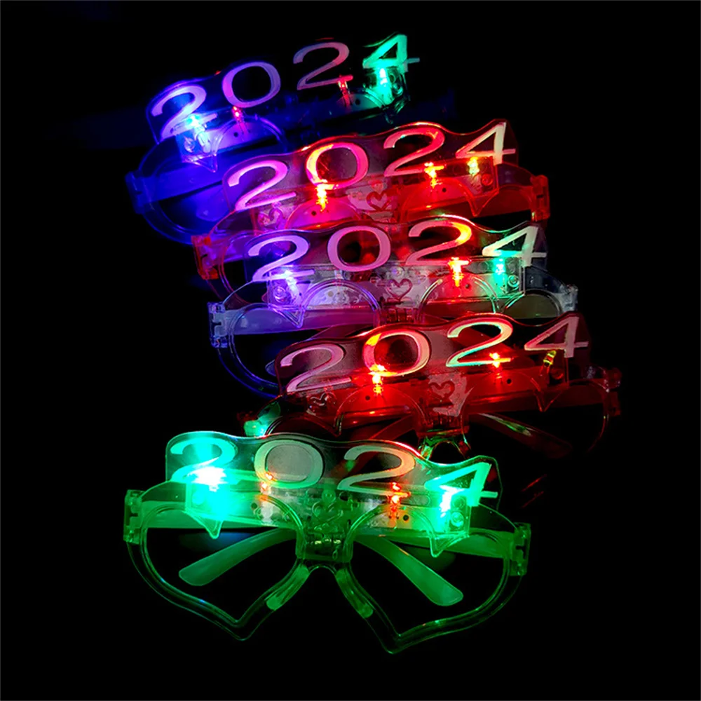 

2024 Glowing Glasses Happy New Year LED Flashing Christmas Glasses Toy Merry Christmas Ornaments Xmas New Year Party Decorations