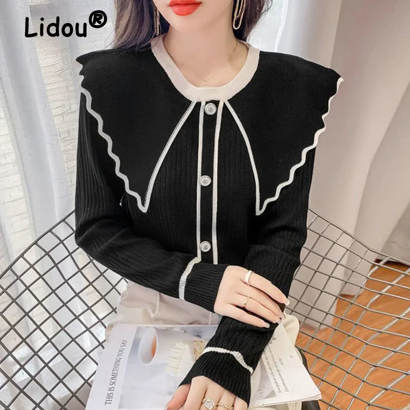 Women Elegant Chic Ruffle Peter Pan Collar Fashion Sweet Knitted Sweater Autumn Winter Slim Long Sleeve Chic Ladies Tops Jumpers
Women Elegant Chic Ruffle Peter Pan Collar Fashion Sweet Knitted Sweater Autumn Winter Slim Long Sleeve Chic Ladies Tops Jumpers