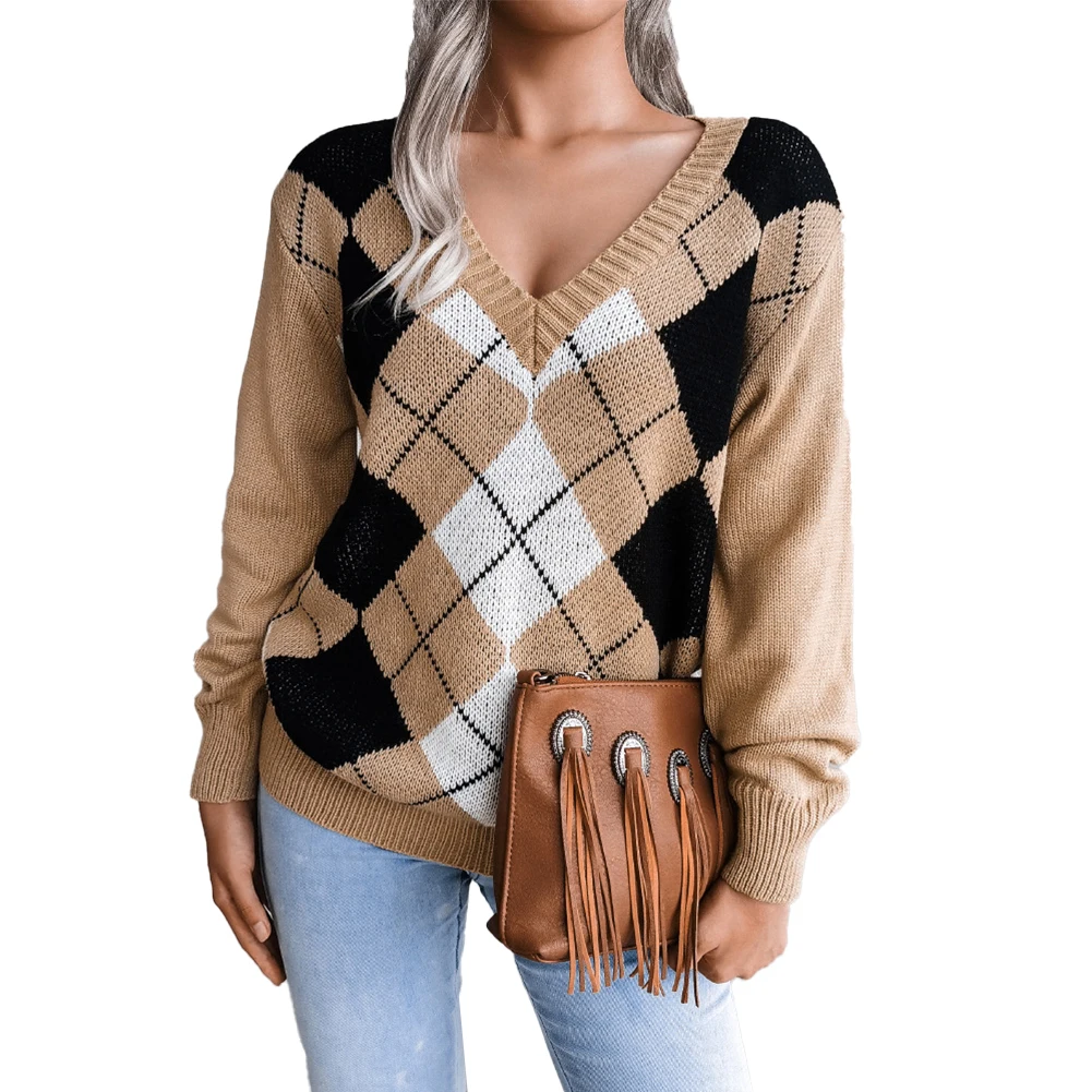 Women Sweater Top Long Sleeve Loose Jumper Polyester Print Slightly Elastic Argyle Print College Style Comfortable New Stylish
Women Sweater Top Long Sleeve Loose Jumper Polyester Print Slightly Elastic Argyle Print College Style Comfortable New Stylish