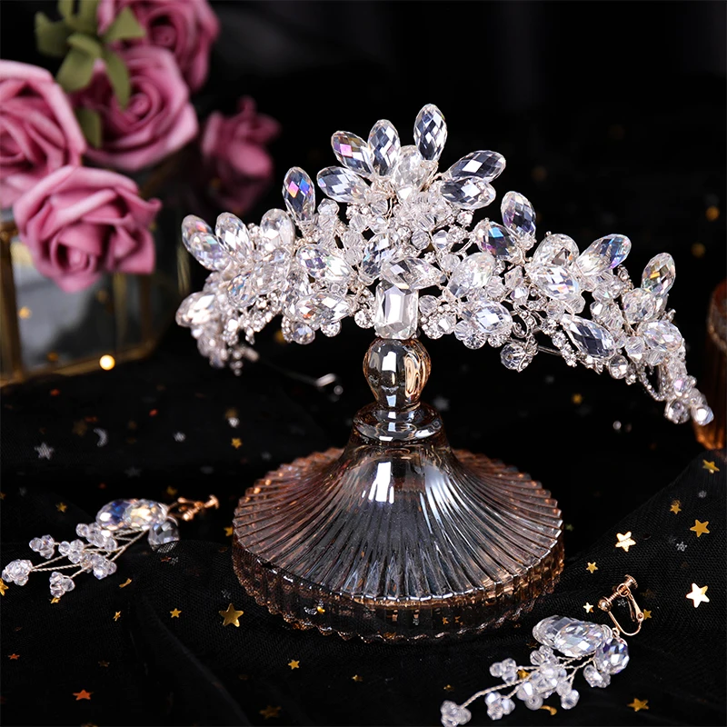 Fashion Handmade Silver Color Crystal Tiaras And Crowns With Earrings Set Wedding Bridal Hair Accessories Princess Queen Jewelry
Fashion Handmade Silver Color Crystal Tiaras And Crowns With Earrings Set Wedding Bridal Hair Accessories Princess Queen Jewelry
