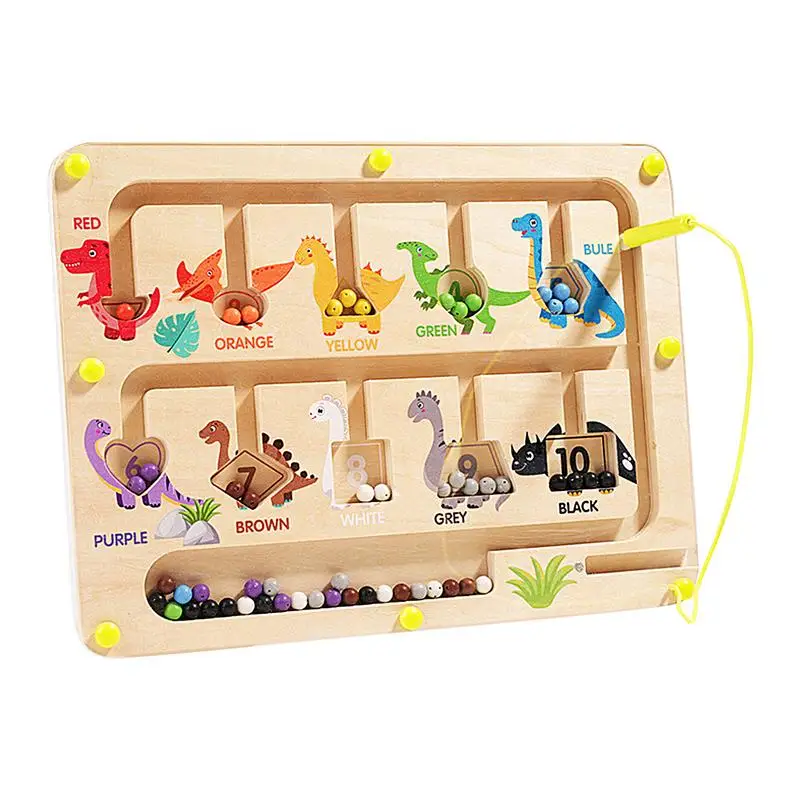 

Wooden Magnet Puzzle Board Magnetic Number Counting Maze Dinosaur Design Fine Motor Skills Toy For Travel Home School And