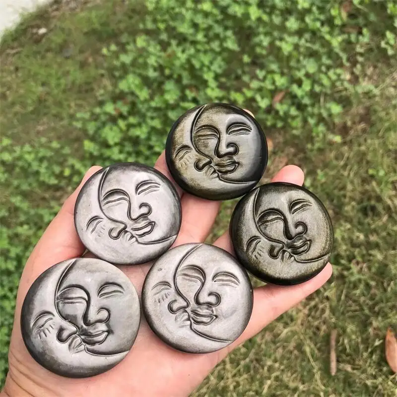 5CM Natural Golden Obsidian And Silver Obsidian Sun And Moon Face Carving Aesthetic Fengshui Home Decoration Reiki Gift 1pcs
5CM Natural Golden Obsidian And Silver Obsidian Sun And Moon Face Carving Aesthetic Fengshui Home Decoration Reiki Gift 1pcs