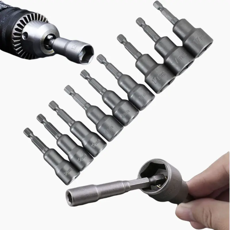 

8mm-19mm Length Electric Power Magnetic Screwdrivers Nut Driver Set Impact 1/4" Hex Shank Metric Wrench Socket Bits