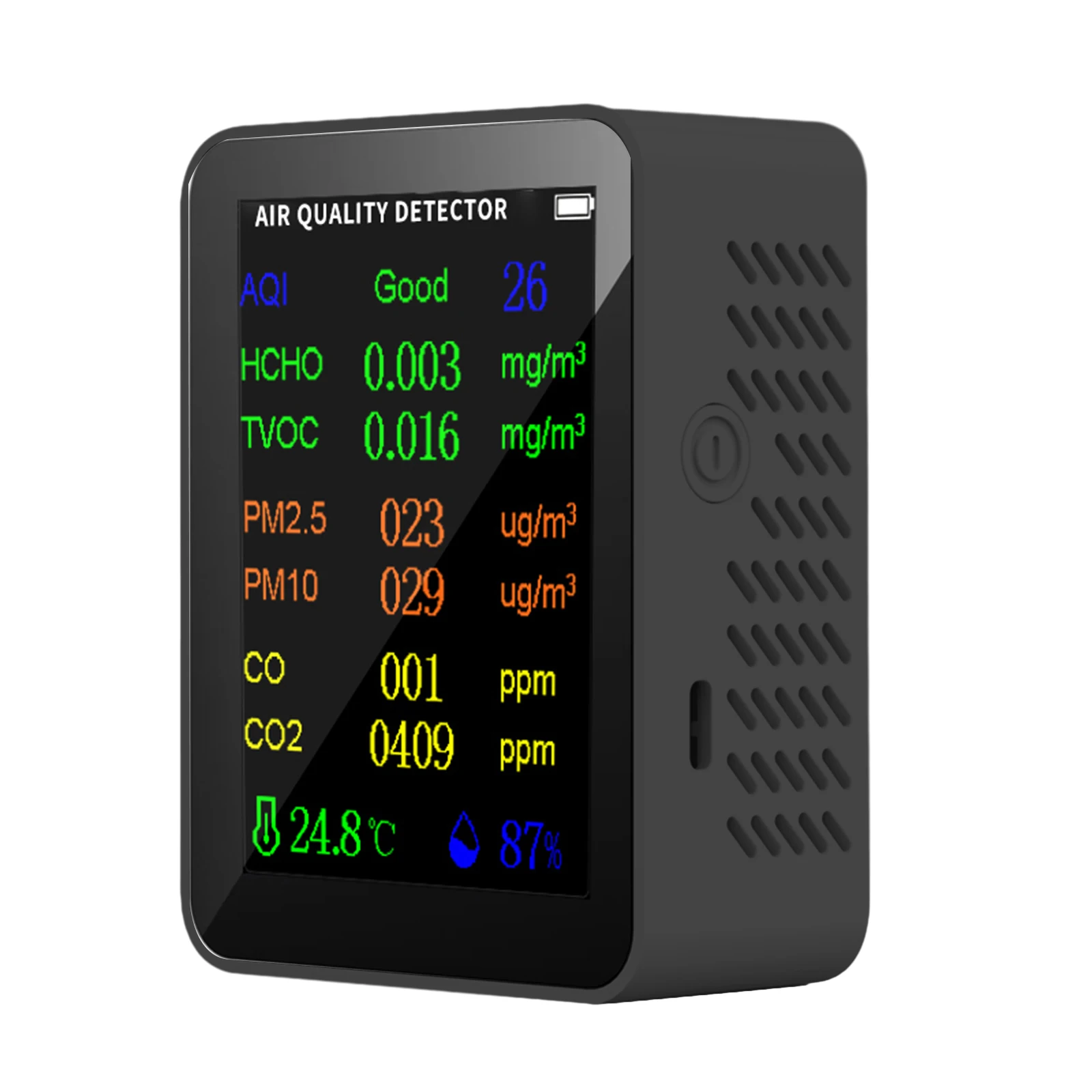 Air Quality Meter TFT Color Display PM2.5 PM10 HCHO AQI Temperature Humidity Tester 10-in-1 Air Quality Detector
Air Quality Meter TFT Color Display PM2.5 PM10 HCHO AQI Temperature Humidity Tester 10-in-1 Air Quality Detector