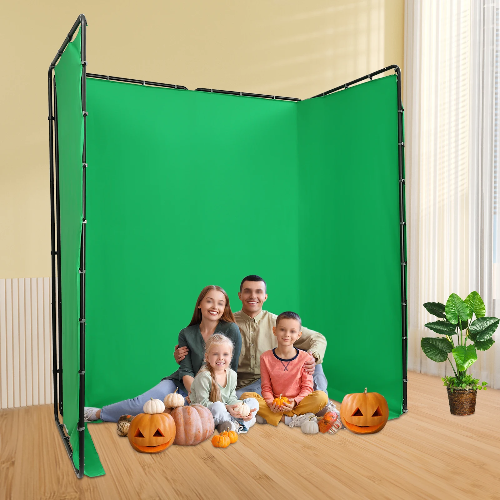 4x2.4-meter Photography Backdrop Stand with Green Cloth Quadruple Screen Background Bracket for Live Videos Interviews Parties 4x2.4-meter Photography Backdrop Stand with Green Cloth Quadruple Screen Background Bracket for Live Videos Interviews Parties