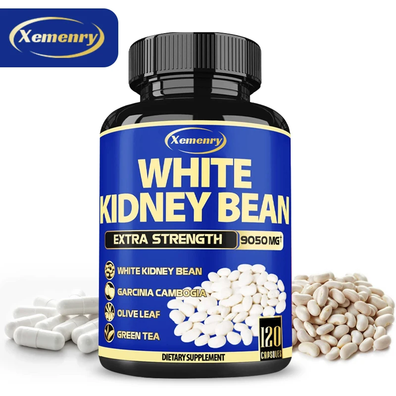 

Natural White Kidney Bean Capsules 9050 Mg - 6 In 1 Equivalent, Extra Grade Blend of Olive Leaf, Green Tea & Green Coffee Beans